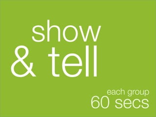 show 





& tell   

             each group
                       

        60 secs
 