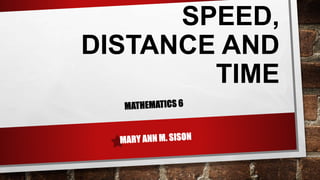 SPEED,
DISTANCE AND
TIME
 