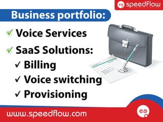 Business portfolio:
 Voice Services
 SaaS Solutions:
  Billing
  Voice switching
  Provisioning
www.speedflow.com
 