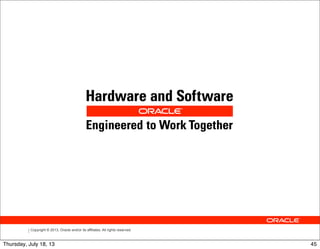 Copyright © 2013, Oracle and/or its affiliates. All rights reserved.
45Thursday, July 18, 13
 