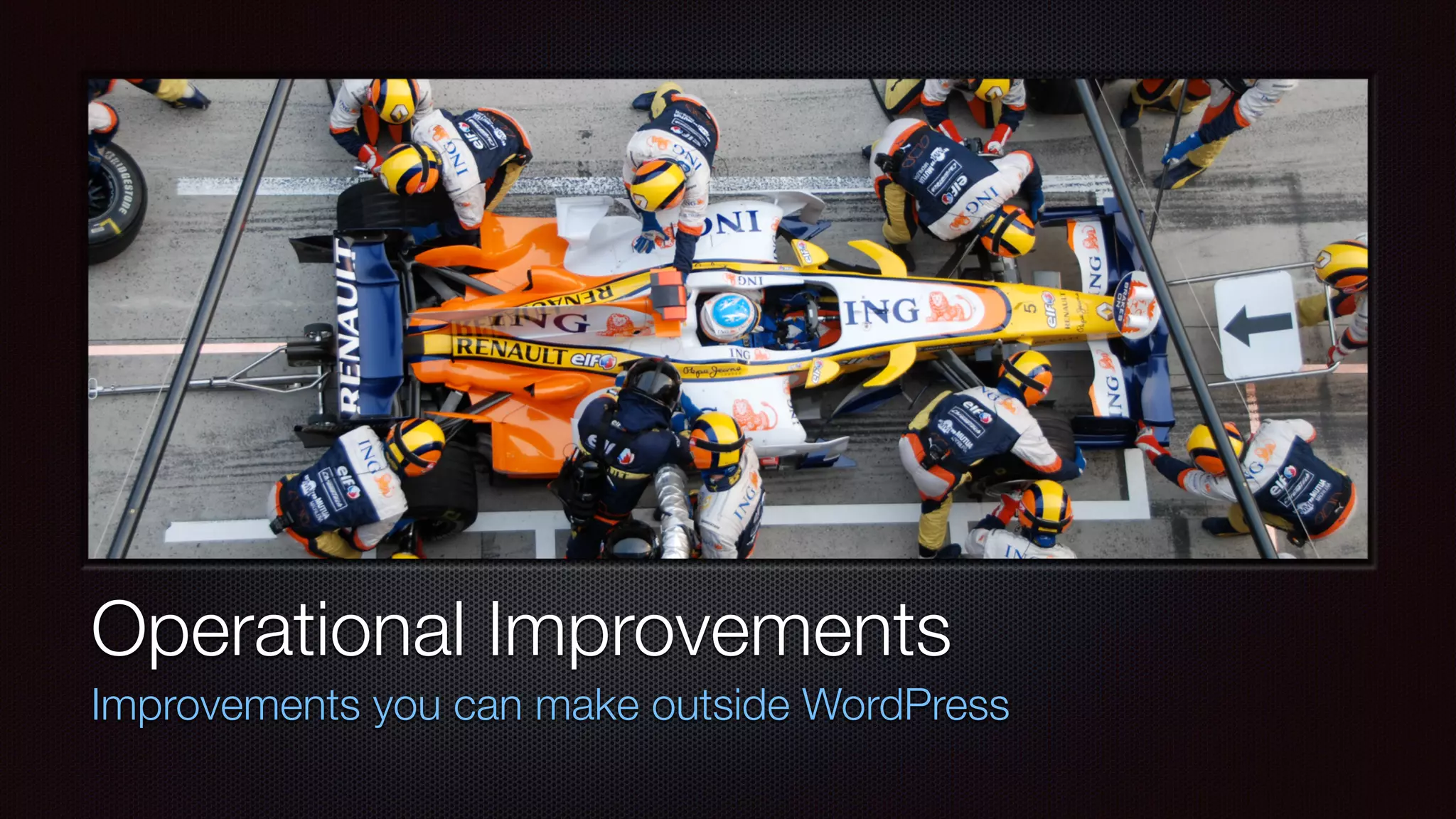 Operational Improvements
Improvements you can make outside WordPress
 