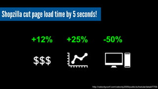 Shopzilla cut page load time by 5 seconds! 
+12% +25% -50% 
http://velocityconf.com/velocity2009/public/schedule/detail/7709 
$$$ 
 