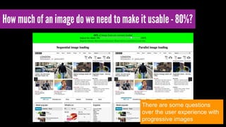How much of an image do we need to make it usable - 80%? 
There are some questions 
over the user experience with 
progressive images 
 