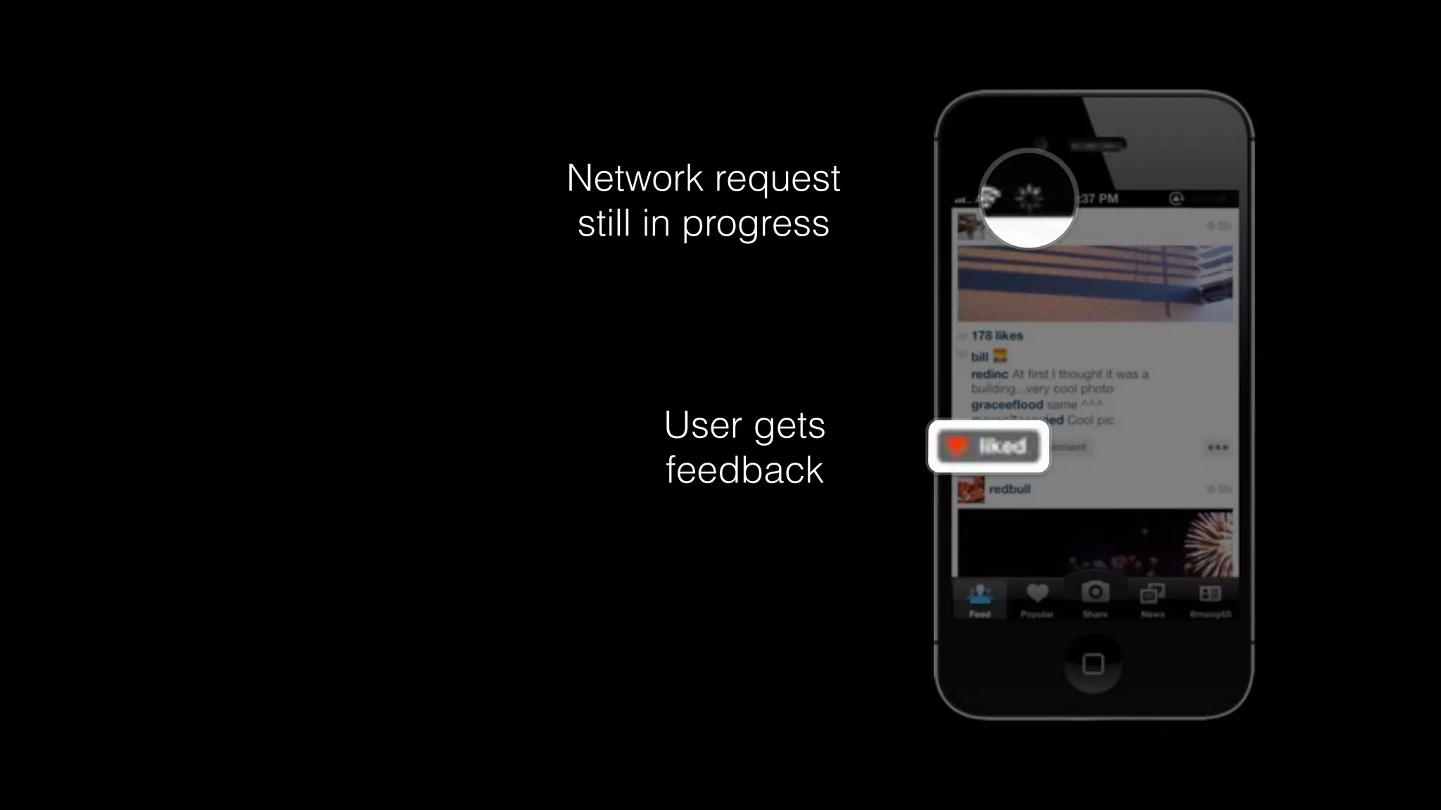 User gets
feedback
Network request
still in progress
 