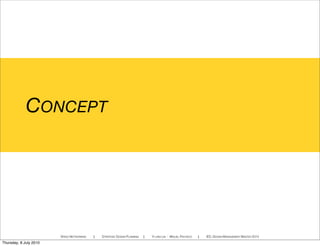 SPEED NETWORKING ! STRATEGIC DESIGN PLANNING ! YI-LING LIN - MIGUEL PACHECO ! IED, DESIGN MANAGEMENT MASTER 2010
CONCEPT
Thursday, 8 July 2010
 