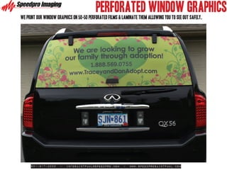 PERFORATED WINDOW GRAPHICS
we print our window graphics on 50-50 perforated films & laminate them allowing you to see out safely.




     651-917-3000     -   infosaintpaul@speedpro.com     -   www.SpeedproSaintPaul.com
 