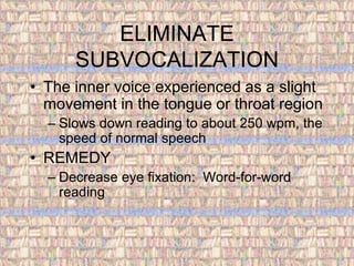 Subvocolization Speed reading and when to put on the brakes | PPT