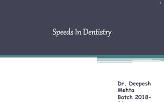 Speeds In Dentistry
Dr. Deepesh
Mehta
Batch 2018-
1
 