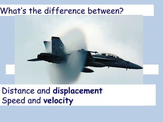 What’s the difference between?
Distance and displacement
Speed and velocity
 