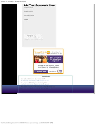 Speed Up SQL Server Apps -- Visual Studio Magazine


                                              Add Your Comments Now:
                                              Your Name: (optional)



                                              Your Email: (optional)



                                              Your Location: (optional)



                                              Comment:




                                              Please type the letters/numbers you see above




                                                                          Submit




                                                                                        Sponsored Links:

                                       Need to Clean Addresses or other Contact Data?
                                       Get the developer tools that make it easy; download a free trial.

                                       Have greater confidence in your barcode recognition
                                       Integrate 1D and 2D barcode recognition with Barcode Xpress v8

                                       dtSearch® Instantly Search Terabytes� for multiple file & data types
                                       25+ search options; 64-bit APIs; full eval; "lightening fast"-Red. Mag.




http://visualstudiomagazine.com/articles/2004/07/01/speed-up-sql-server-apps.aspx[08/29/2012 4:29:12 PM]
 