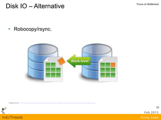11
Disk IO – Alternative Focus on Bottleneck
• Robocopy/rsync.
Image source - http://www.asustor.com/images/admv2/022_Rsync%20Backup-The-ultimate-tool-for-remote-backup.png
 