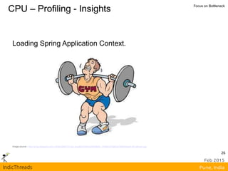 CPU – Profiling - Insights Focus on Bottleneck
Image source - http://2.bp.blogspot.com/-uKMyLlB3F7o/Tqn_6yqdElI/AAAAAAAAB94/_1FMbHJFQBQ/s1600/weight-lift-cartoon.jpg
Loading Spring Application Context.
26
 