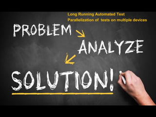 Long Running Automated Test
Parallelization of tests on multiple devices
 