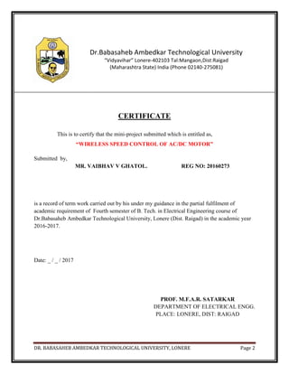 Speed Measurement Certification Example.pdf Wireless Speed Control of AC/DC motor | PDF