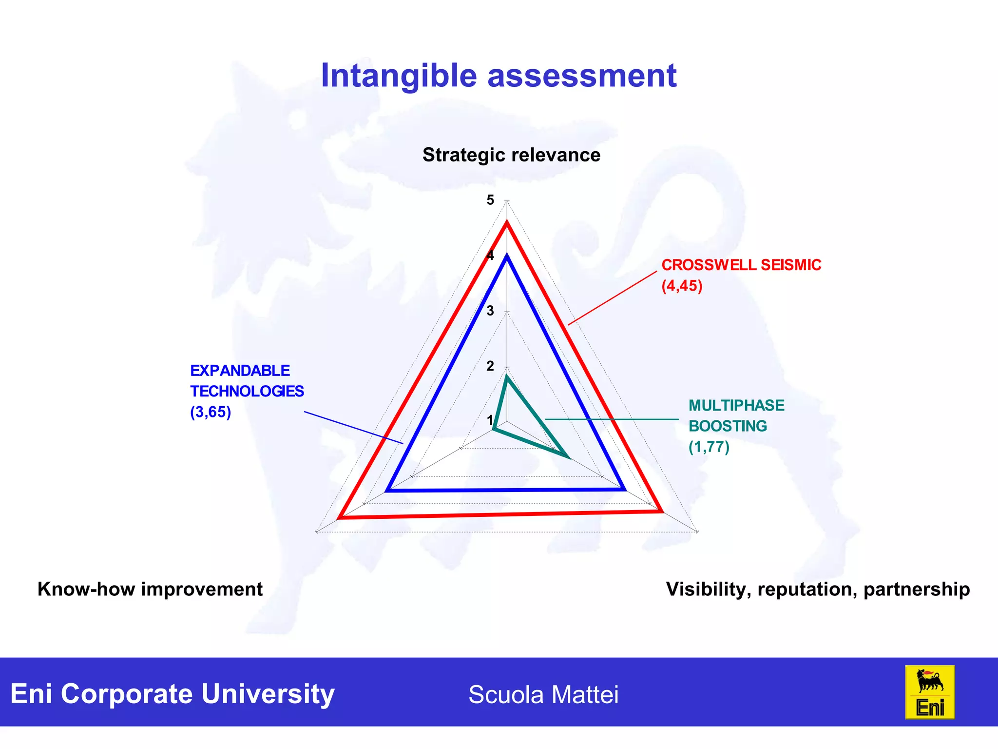 Intangible assessment Strategic relevance Know-how improvement Visibility, reputation, partnership 