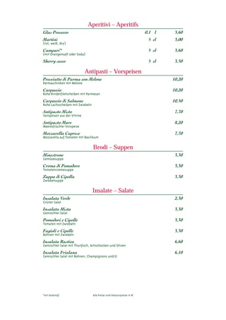 Speisenkarte Euro