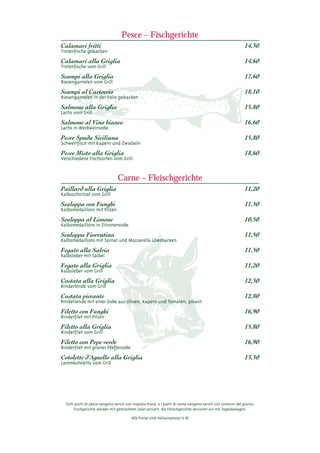 Speisenkarte Euro