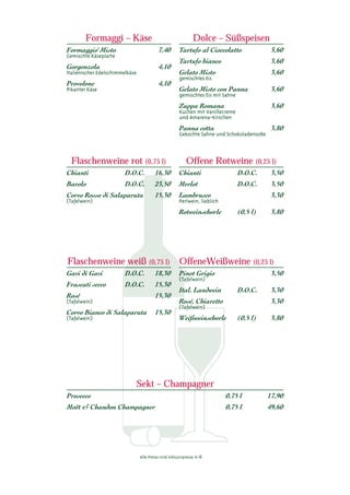 Speisenkarte Euro