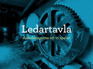 Ledartavla
Anledningarna att vi spelar
 