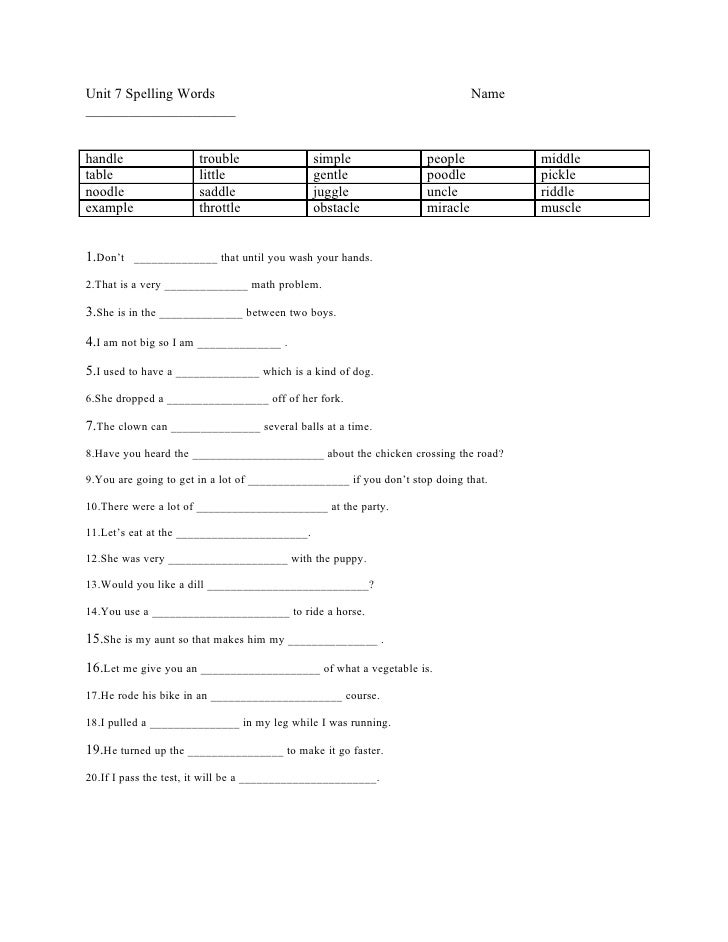 Spelling Activity List # 1