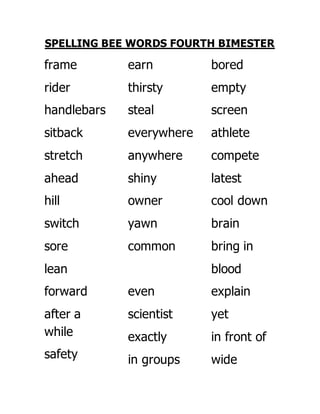 Spelling bee words fourth bimester | PDF