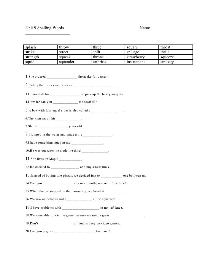 Spelling activity List 2