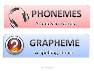         PHONEMES              Sounds in words.       GRAPHEME              A spelling choice.www.edgalaxy.com