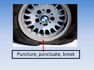 Puncture, punctuate, break
 