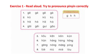 Exercise 1 - Read aloud. Try to pronounce pinyin correctly
 
