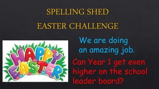 We are doing
an amazing job.
Can Year 1 get even
higher on the school
leader board?
 