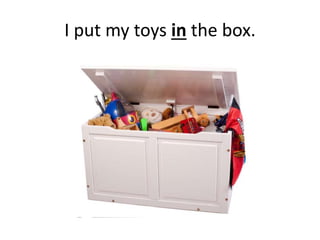 I put my toys in the box.
 
