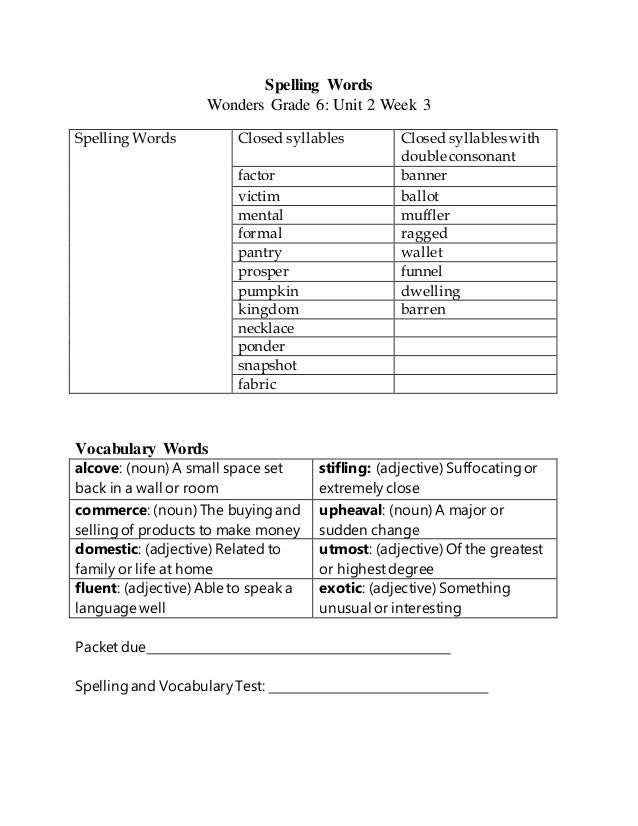 Spelling Words Unit 2 Week 3