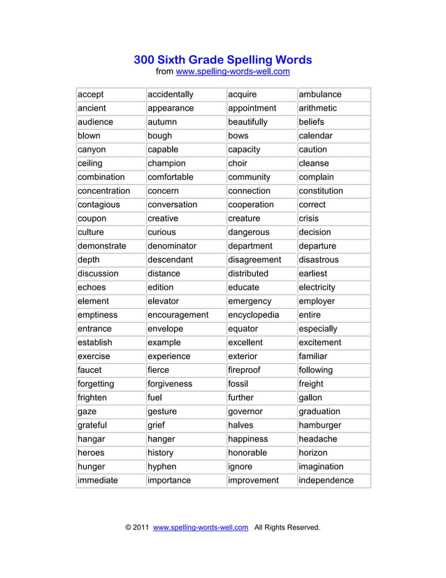 Spelling Words For Grade 6 pdf Spelling words for grade 6 pdf