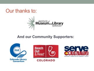 Our thanks to: 
And our Community Supporters: 
 