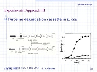 Experimental Approach III Tyrosine degradation cassette in  E. coli   Arias-Barran  et al , J. Bac 2004 