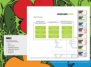 SpenceR
                                                                                                                       SpenceR
                                                                                                                       Ogden
                                                                              spenceR Ogden FINANCE                    OIL+GAS
                                  Search Process                                                                       SpenceR




                                Ogden
                                                                                                                       Ogden
                                                                                                                       RENEWABLES
                                     PROJECT               RESEARCH                 SHORTLIST &
                                    DEFINITION                                      PLACEMENT                          SpenceR
                                                                                                                       Ogden
                                                                                                                       Nuclear
                                                           Agreement on research
                                       Recruitment brief                                 Agreed interview
                                                            definition and target

                                Filling the energy skills gap ®                                                        SpenceR
                                                                                             shortlist
                                                                 companies
                                                                                                                       Ogden
                                       Terms of business
                                           agreed
                                                           Market mapping phase
                                                                                          Presentation on
                                                                                        individuals selected
                                                                                                                       POWER

                                                            Weekly updates and           Client interviews             SpenceR
                                        Research team
                                          assigned
                                                            reports on research                                        Ogden
                                                                 progress                   Placement                  SMART
Click on the links below to                                                                                           SpenceR
navigate through the brochure                                                                                         Ogden
•	 Home
                                                                                                                      MINING
•	 Who are we?
•	 Independent Sectors i
                                                                                                                      SpenceR
                                                                                                                      Ogden
•	 Independent Sectors ii 	                                                                                           FINANCE
•	 Our Service	
•	 Contact Us	                                                                                                        SpenceR
                                                                        Filling the energy skills gap®                Ogden
                                                                                                                      TRADING


                                                           Spencer Ogden Ltd. Reg Address: 33 Charlotte St, London W1T 1RR. Reg No: 06979438
 