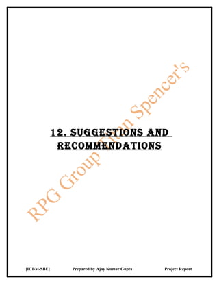 12. SuggESTiONS ANd
              rECOmmENdATiONS




[ICBM-SBE]      Prepared by Ajay Kumar Gupta   Project Report
 