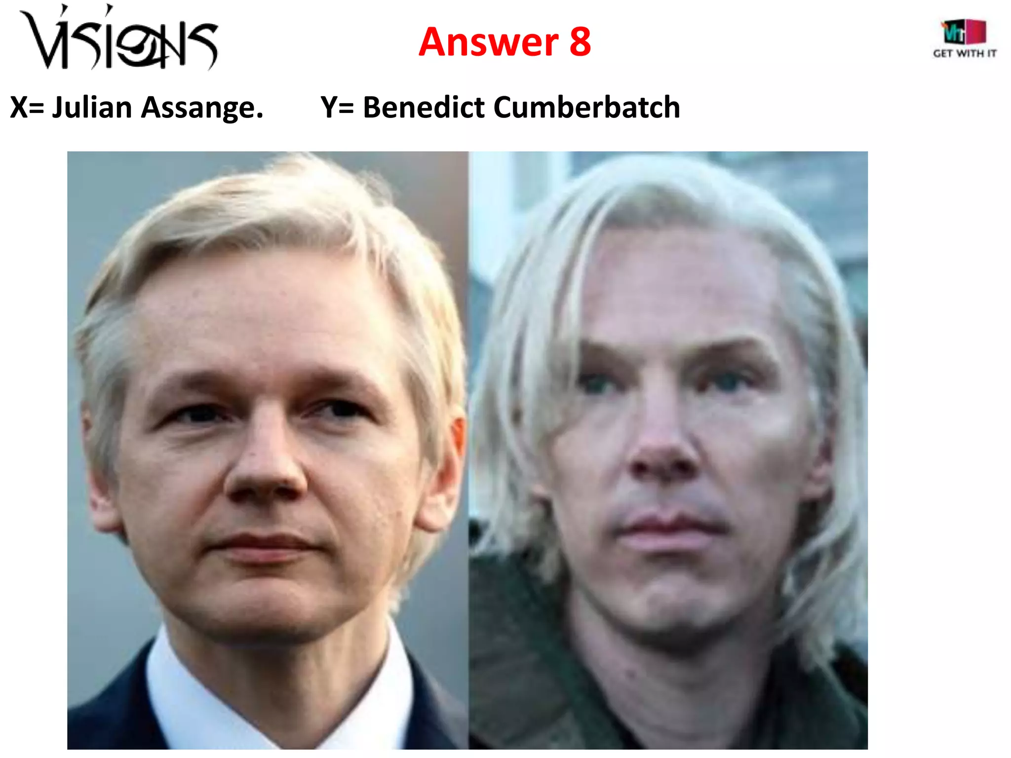 Answer 8
X= Julian Assange.

Y= Benedict Cumberbatch

 