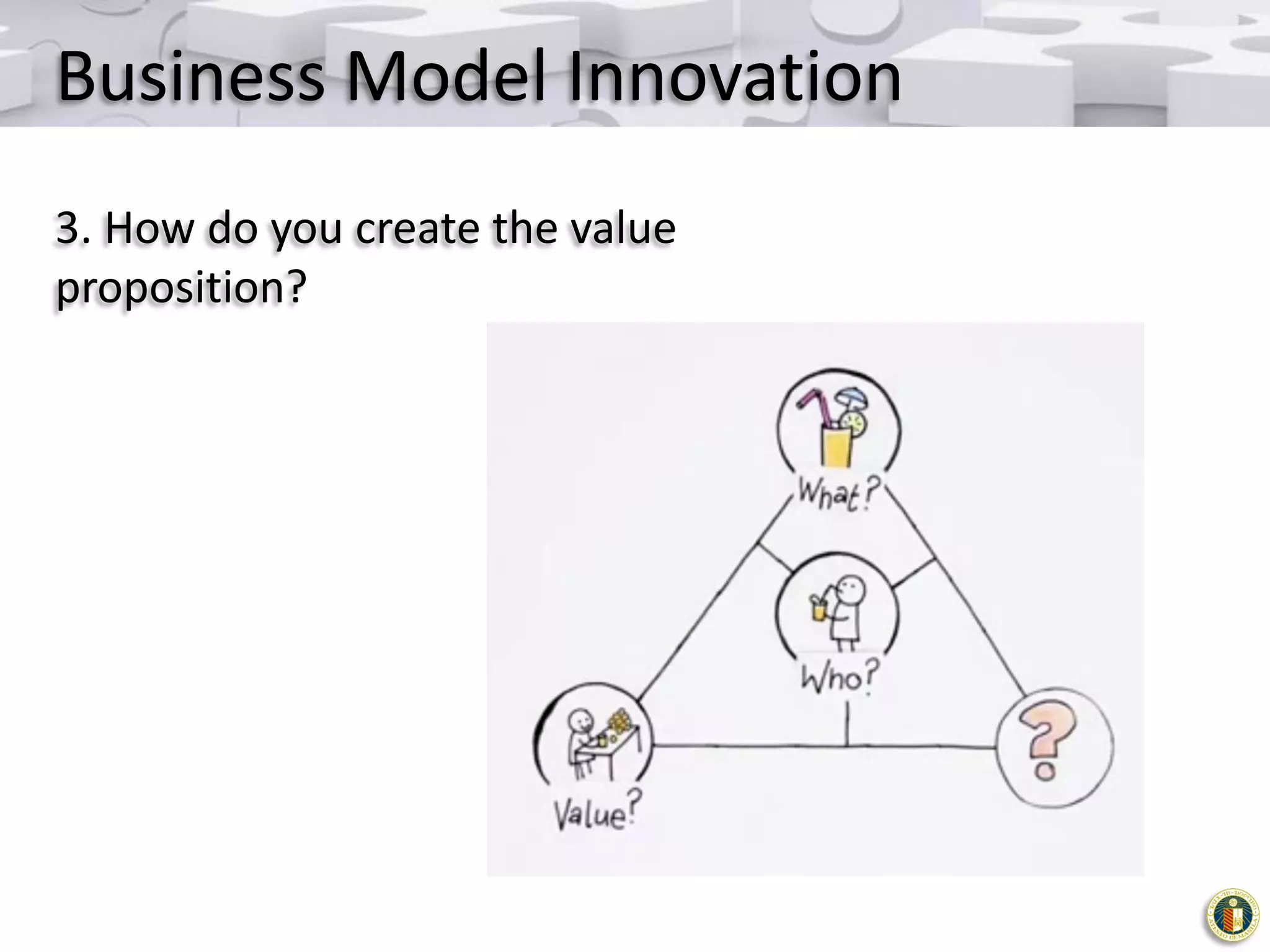 Business Model Innovation
3. How do you create the value
proposition?

 