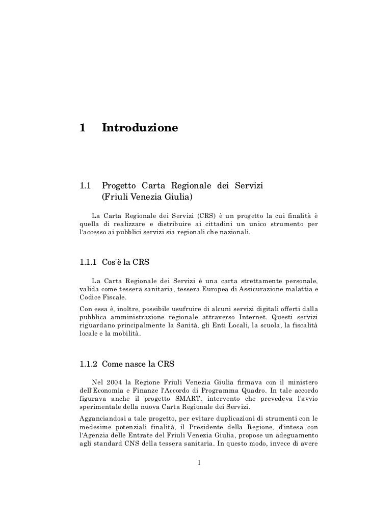 Sperimentazione Della Carta Regionale Dei Servizi Per L