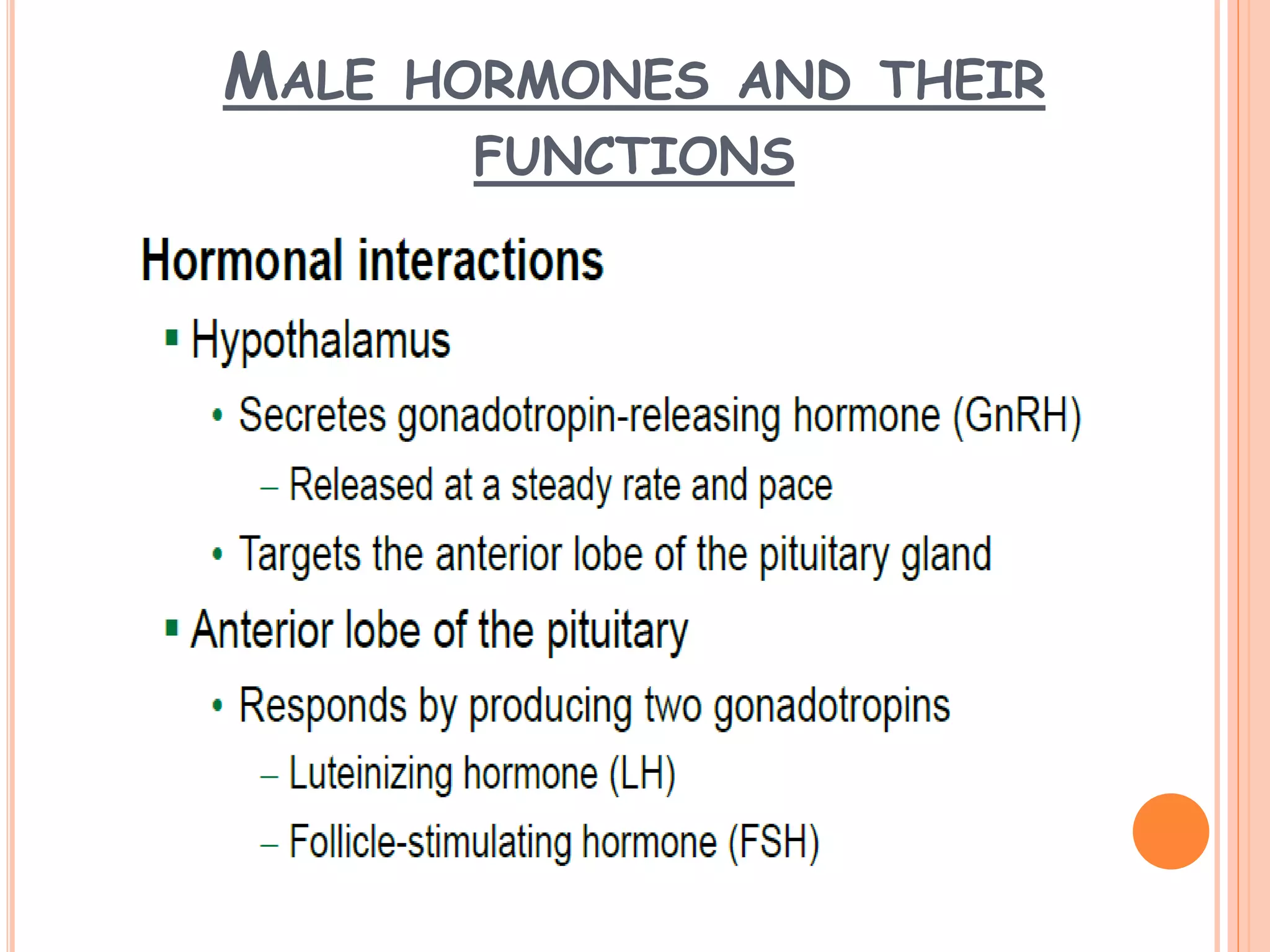 MALE HORMONES AND THEIR
FUNCTIONS
 
