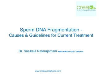 Sperm DNA Fragmentation -
Causes & Guidelines for Current Treatment


    Dr. Sasikala Natarajamani MBBS,MMEDSCI(ART) EMB(ACE




                www.creaconceptions.com
 