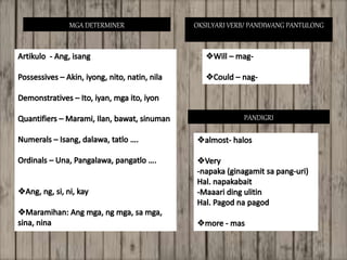 MGA DETERMINER OKSILYARI VERB/ PANDIWANG PANTULONG
PANDIGRI
 