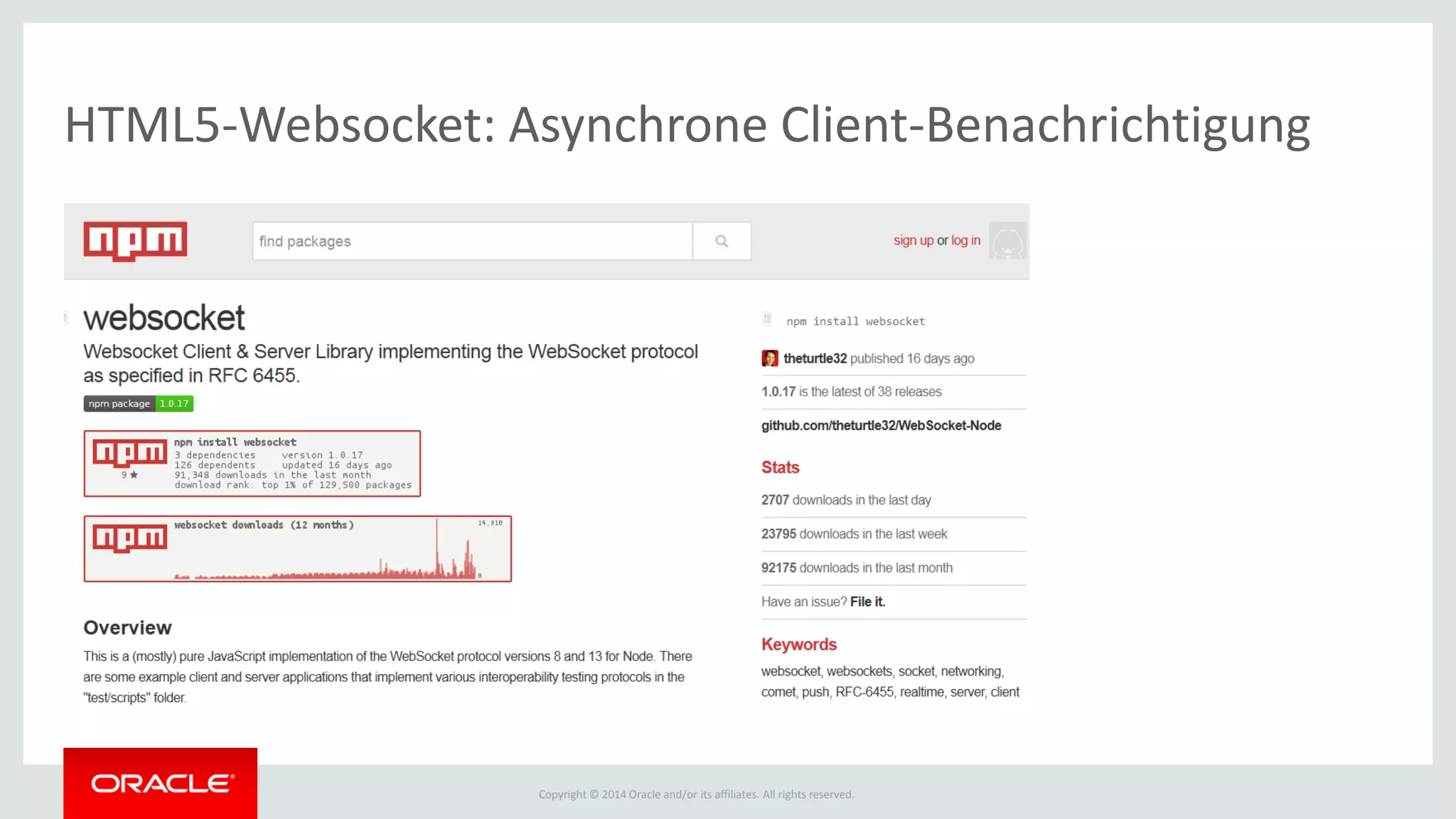 Copyright © 2014 Oracle and/or its affiliates. All rights reserved.
HTML5-Websocket: Asynchrone Client-Benachrichtigung
 