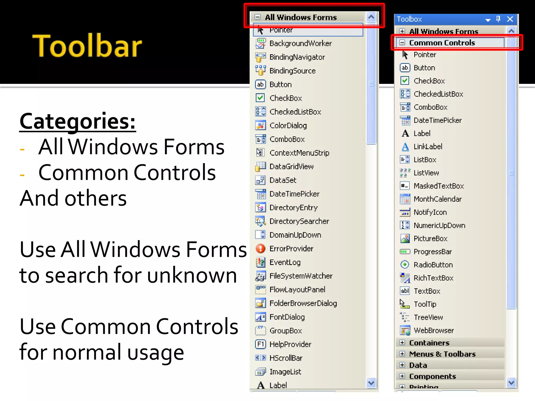 ToolbarCategories:All Windows Forms