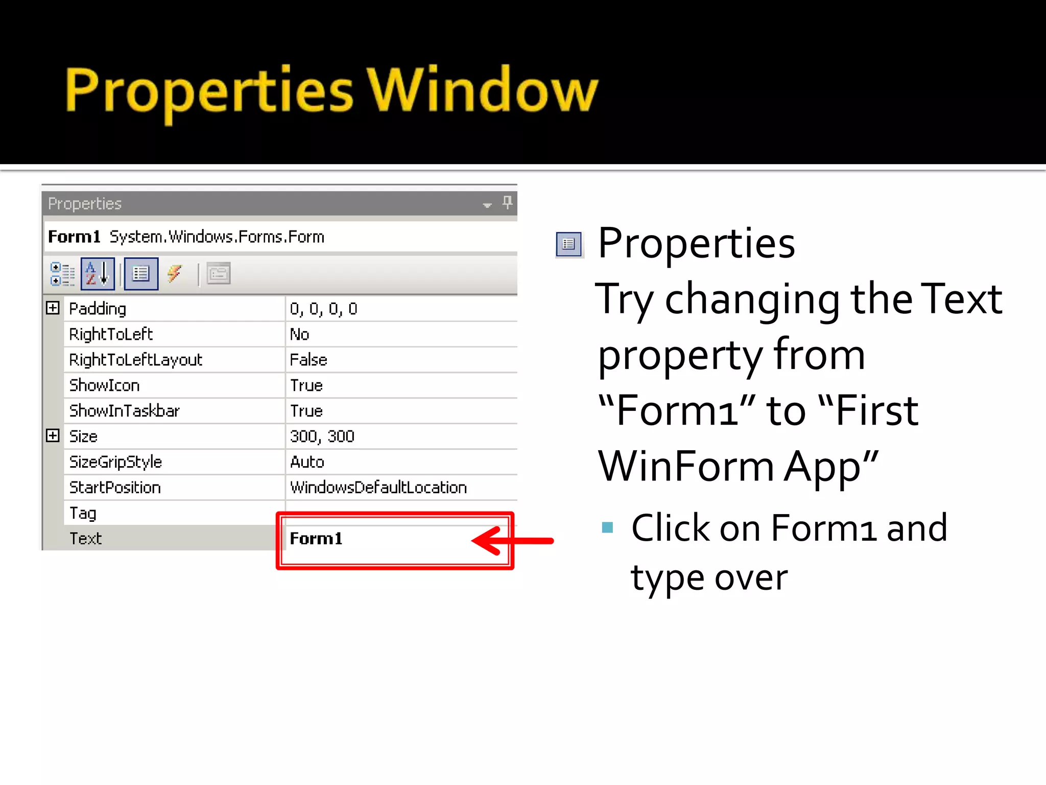 Properties WindowName of ControlSort by categorySort from A to ZPropertiesEventProperty page: available when solution or project is selected