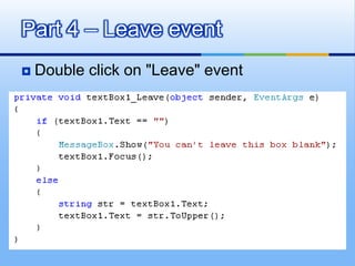 Double click on "Leave" eventPart 4 – Leave event