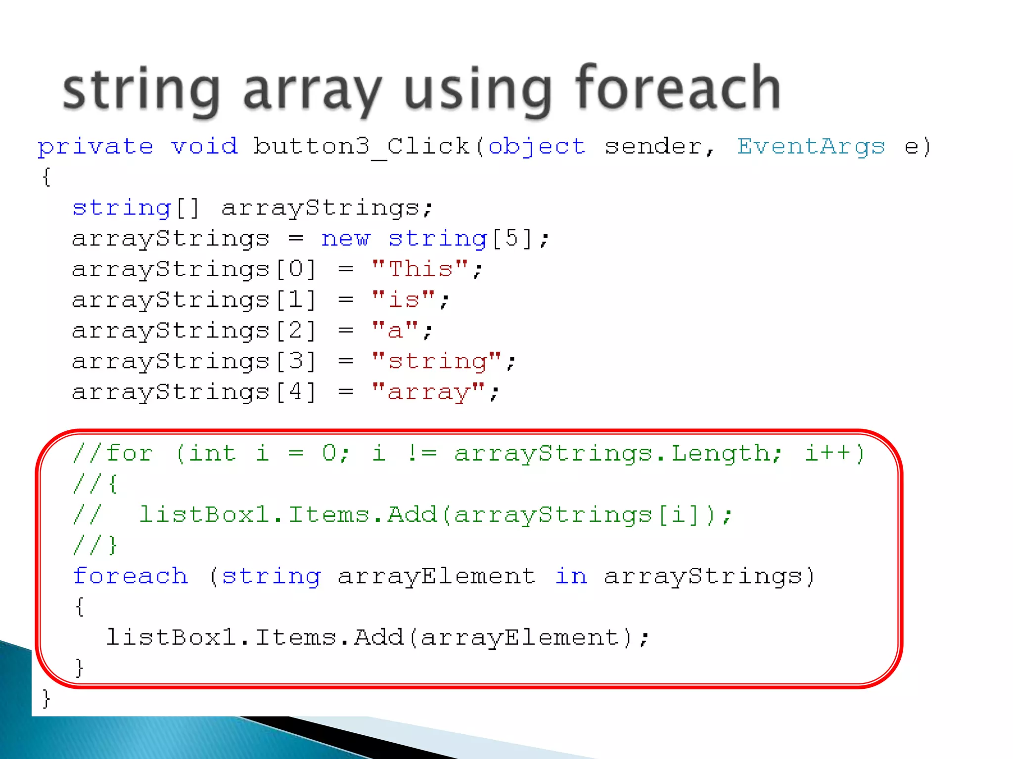 string array using foreach