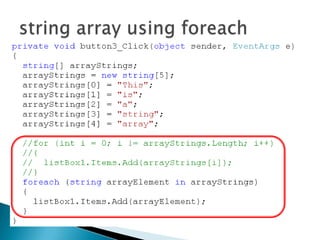string array using foreach