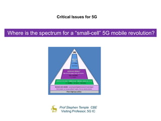 Critical Issues for 5G 
Where is the spectrum for a “small-cell” 5G mobile revolution? 
Prof Stephen Temple CBE 
Visiting Professor, 5G IC 
 